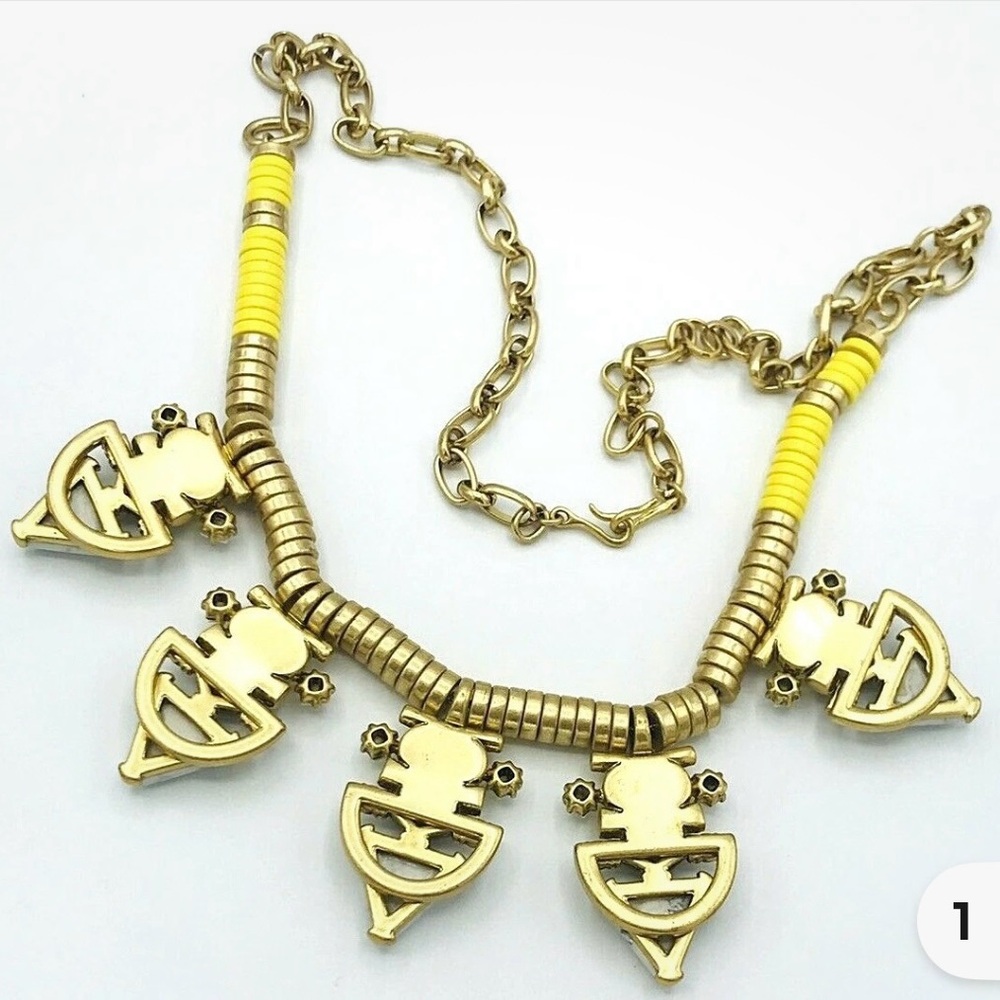 Stella And Dot Pavilion Yellow Cabochon & White Howlite Adjustable Necklace EUC - Picture 7 of 8